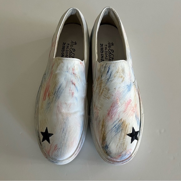 The Editor White/Multi Color Paint Brush Strokes Slip On Sneaker. Sz 8 (Eur 38) - Picture 3 of 10